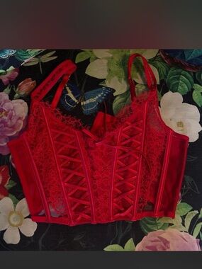 Victoria's Secret Red Lace Corset Crop Top